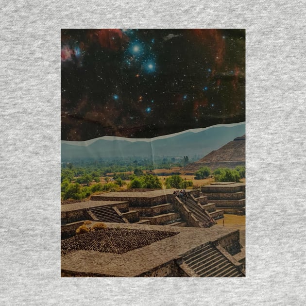 Mayan Temples With Galaxy Sky Collage by Courtney Graben by courtneylgraben